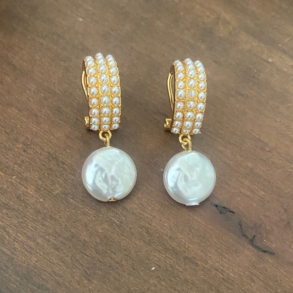 Jcrew Elegant Gold and Pearl Drop Earrings - Picture 1 of 3